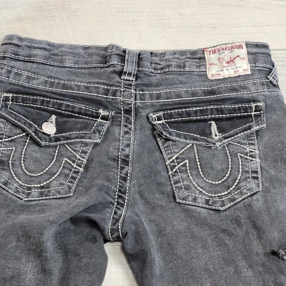 👖True Religion Jeans Boy 10 Shadow Grey Ricky Relaxed Straight Cargo Whiskering